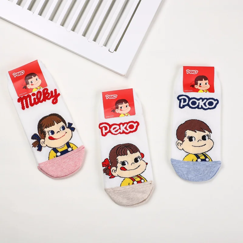 Cartoon fujiya fruit print socks peko poko strawberry banana peach pineapple cute funny women cotton sock spring autumn comfort