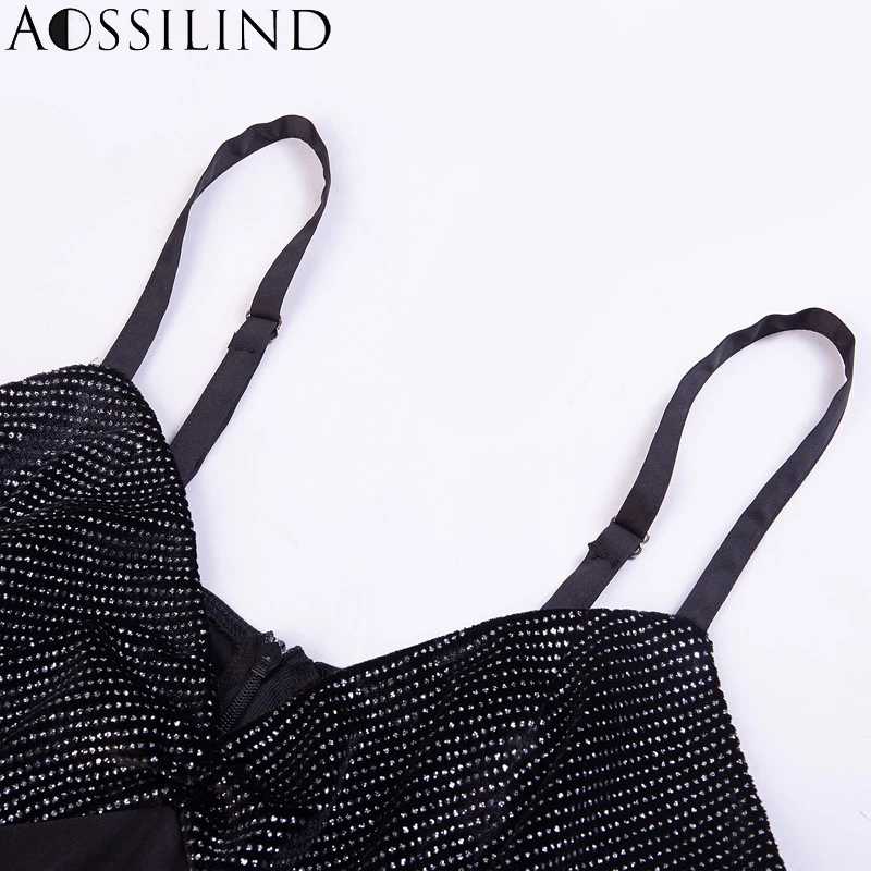 AOSSILIND глубокий v-образный вырез спагетти ремень платье женское сексуальное