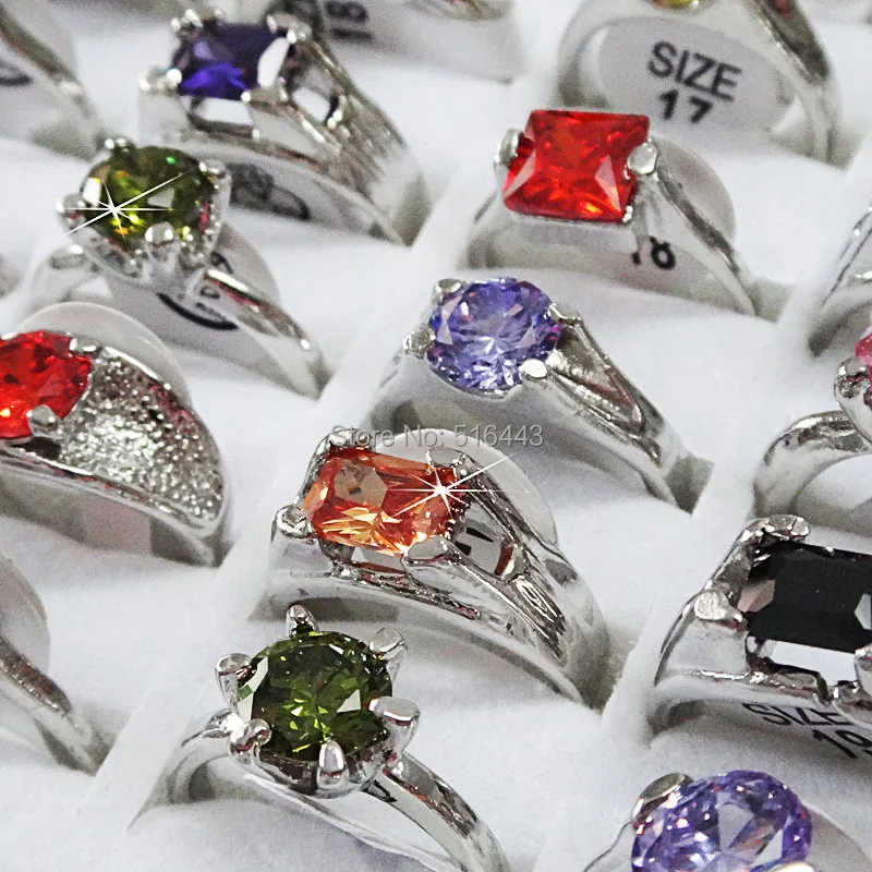 10 шт., женские кольца разной формы с фианитом, A149 10 шт., женские кольца разной формы с фианитом, A149