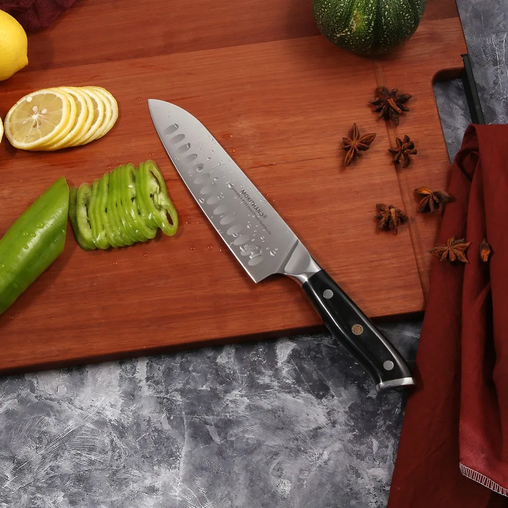 Ножи Mokithand, 7 дюймов, Santoku, профессиональный японский кухонный нож, Высокоуглеродистый, Германия, 1,4116 сталь, поварской нож с Pakka Wood