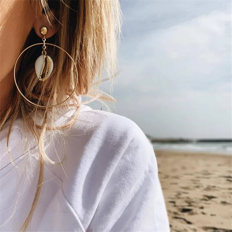 

Punk Exaggerated Earrings for Women Handmade Big Circle Shell Earrings Female Fashion Personality Statement Summer Jewelry Gifts