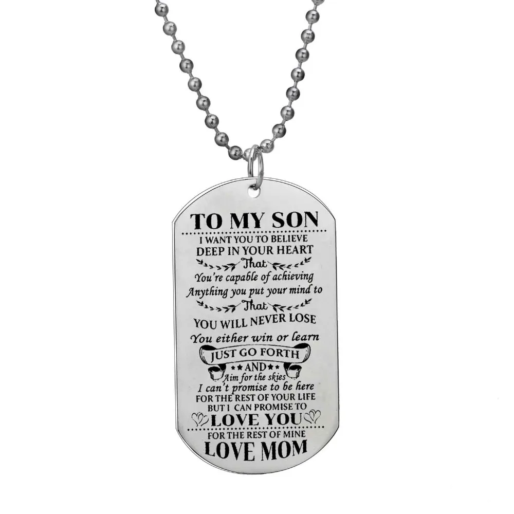 Семья нержавеющая сталь Dog Tag To My Son Love Mom Мотивационная подвеска бисером цепочки и