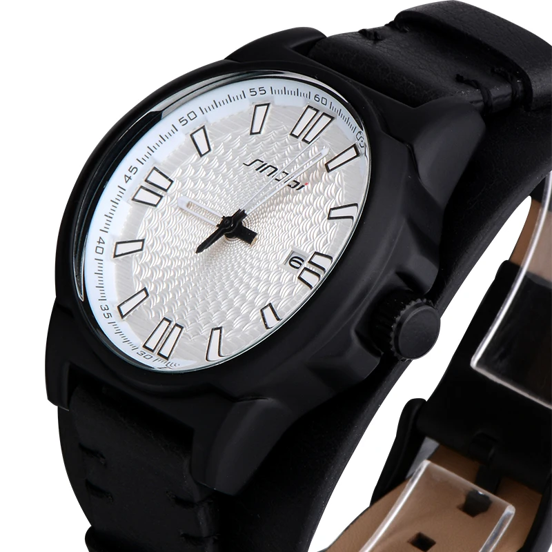 Часы SINOBI для мужчин аналоговые кварцевые часы с кожаным ремешком