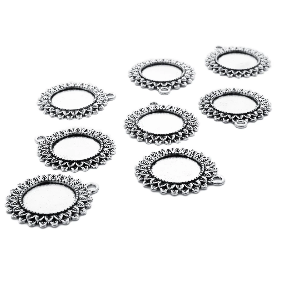 

Sauvoo 10pcs/lot Alloy Pendants Cabochons Setting Cameo Bases Tray Bezel Blank Base Fit 20mm Cabochons Jewelry Making Finding
