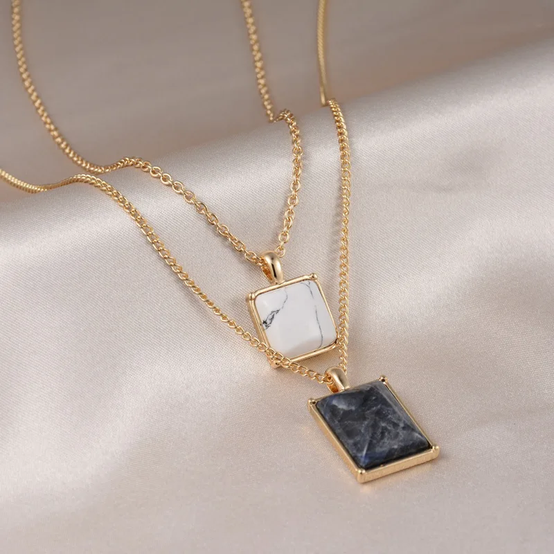 Женская двухслойная цепочка с подвеской из искусственного камня N1100|fashion jewelry|jewelry