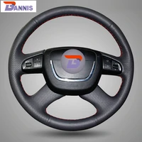bannis black artificial leather diy hand stitched steering wheel cover for skoda octavia octavia a5 a 5 superb 2012 2013