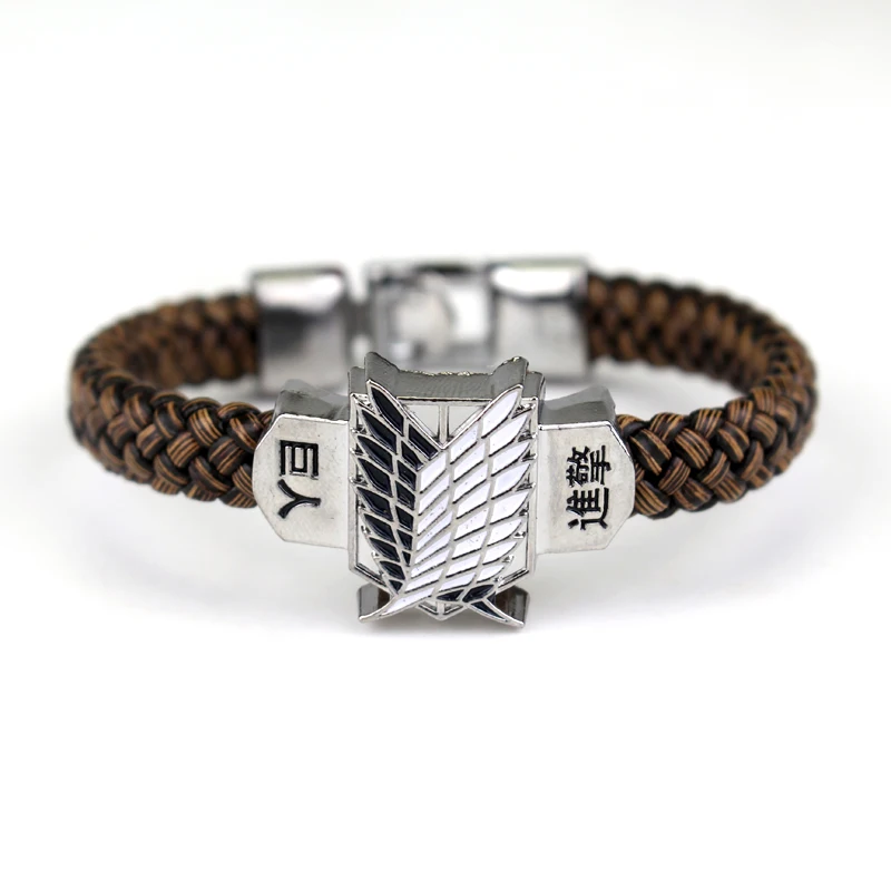

Attack On Titan Logo Leather Bracelets for Women Men Bracelet Buckle Wristbands Anime Jewelry Accessories