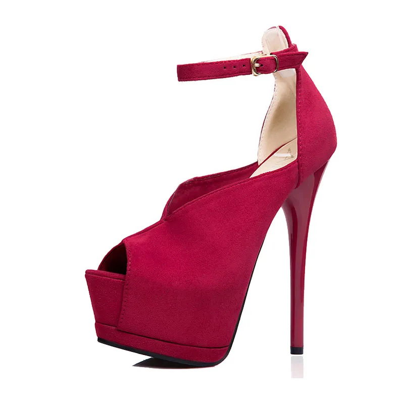 Женская мода Насосы 14.5 СМ Высокие Каблуки Сандалии Пряжка Ремешка Peep Toe Обувь