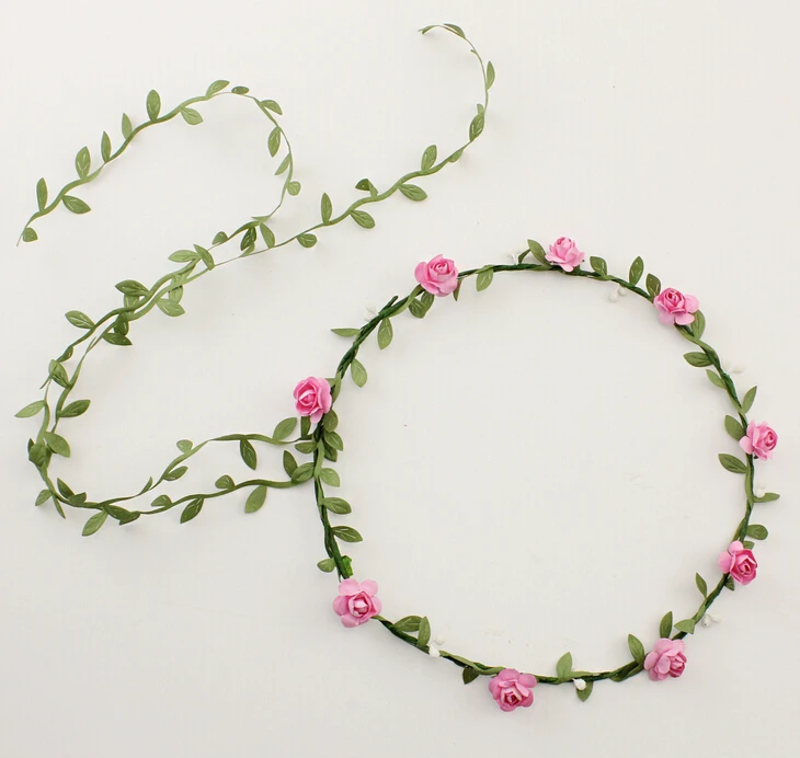 10pcs/lot Handmade Women Headbands Mini Flowers With Green Leaves Pendants Hairband More Colors Handbands For Beach Wear | Дом и сад