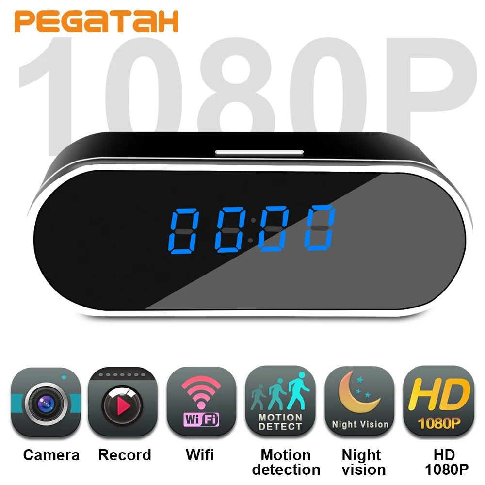 

Новая мини-камера HD1080P, часы с поддержкой WIFI и с камерой камера с будильником, P2P, с датчиком движения, ночным видением, удаленным монитором, б...