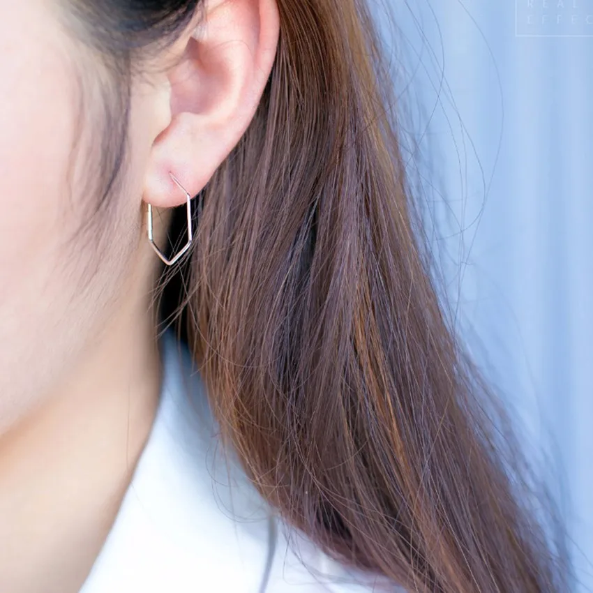 Cxwind Smooth Big Hexagonal Geometry Hoop Earrings For Women Hexagon Earring Brincos Ear Jewelry Girls Gift | Украшения и