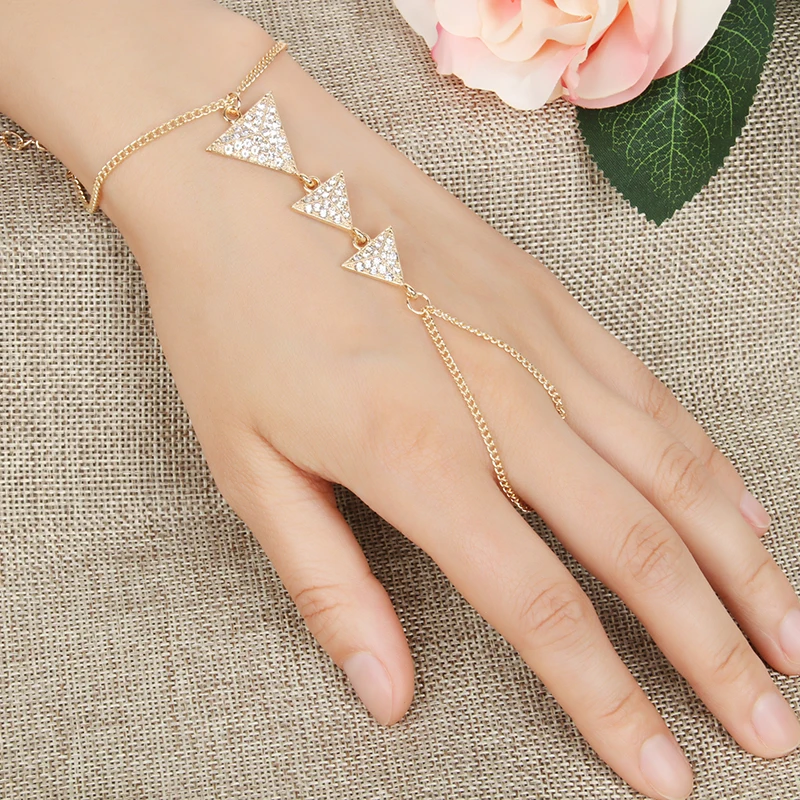 Женский браслет на запястье MOULANFA золотистый с блестками стразы 3 и треугольные