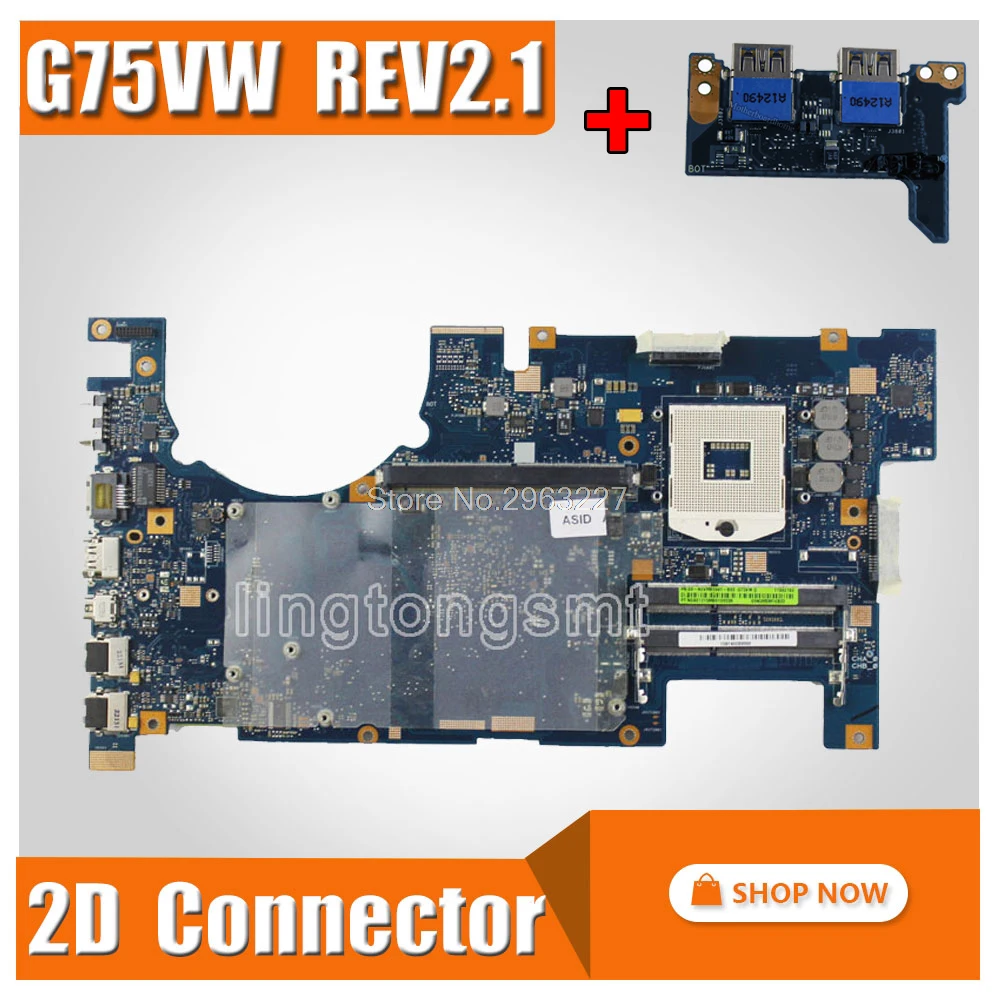 Отправка платы + G75VW материнская плата REV: 2 1 2D разъем для Asus G75V ноутбука