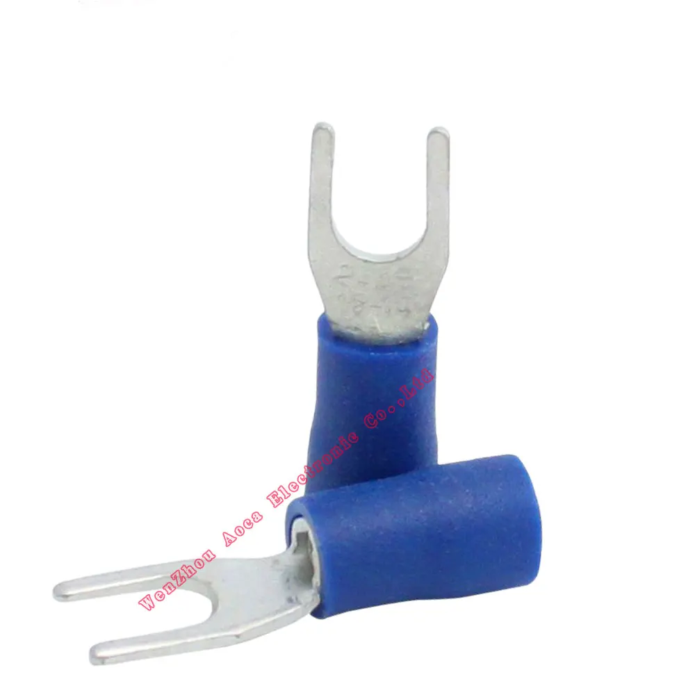 

1000pcs SV2-3 Crimp Terminal Spade fork connector kit Wire Copper Crimp Connector Insulated Cord Pin End Terminal AWG 16~14 Blue