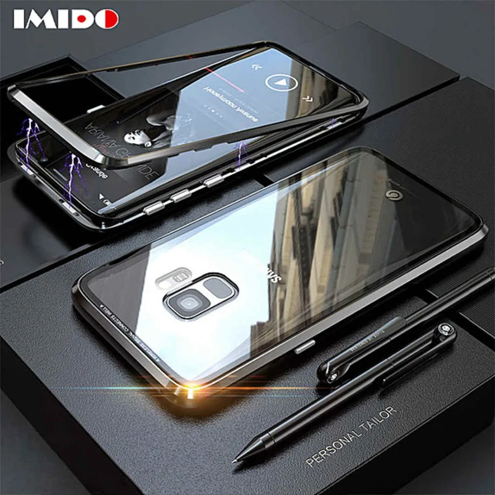 IMIDO Магнитный адсорбционный чехол для телефона для samsung Galaxy S9 S8 Plus Note8 S7 Edge металлическое закаленное стекло с магнитом Чехол-книжка