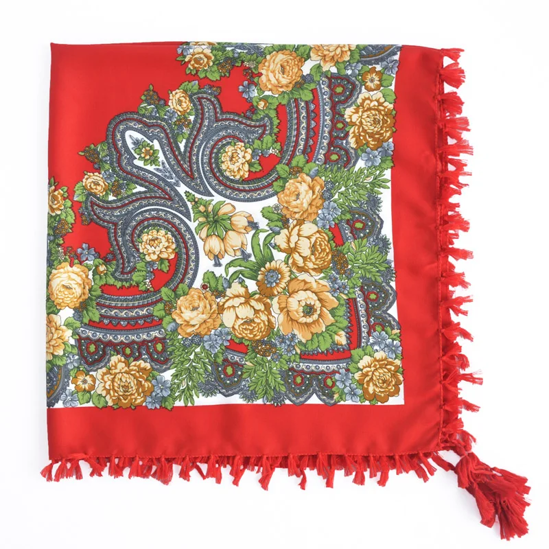 [FAITHINK] цветочный женский весенний квадратный шарф в русском стиле Женский