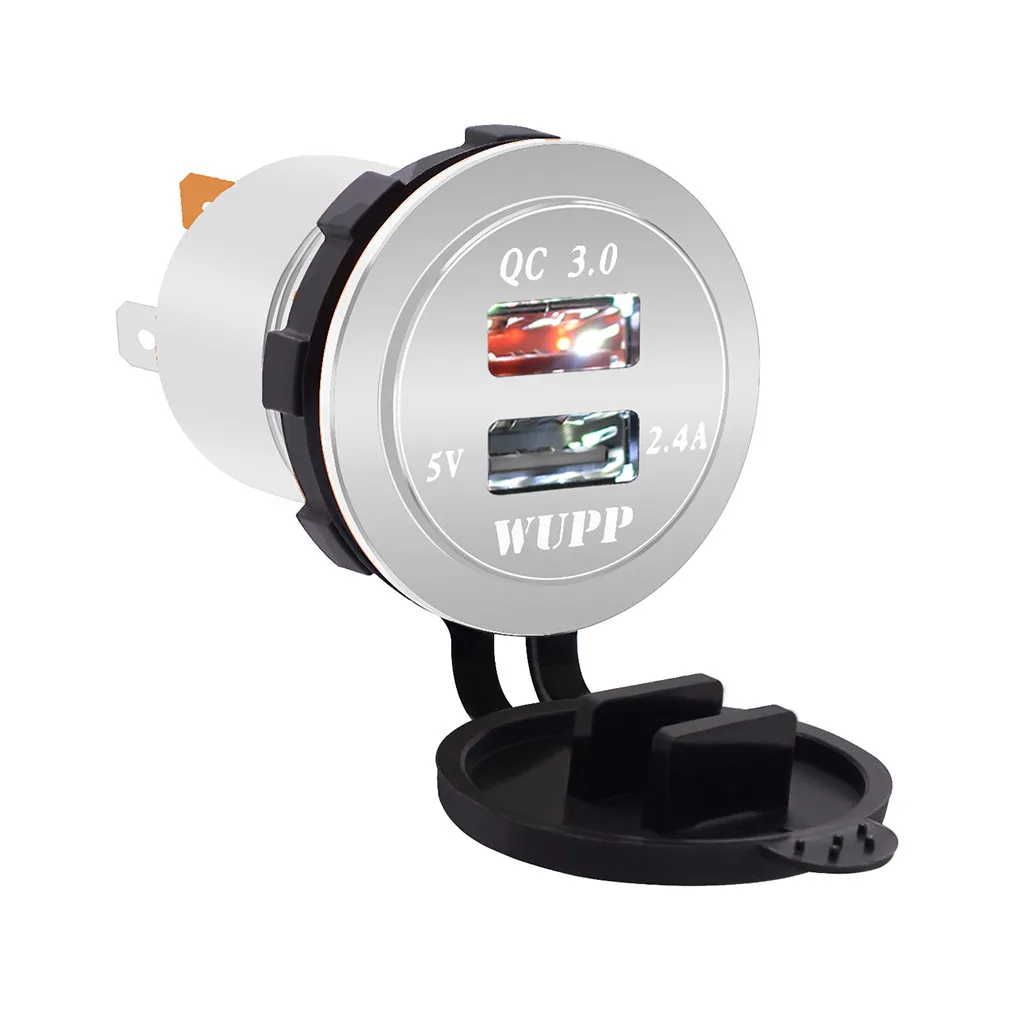 QC 3.0 Dual USB Charger Socket Voltmeter Quick Charge 3.0 Wire Waterproof for Car Motorcycle Mobile Phone Charger Fast QC#Y8