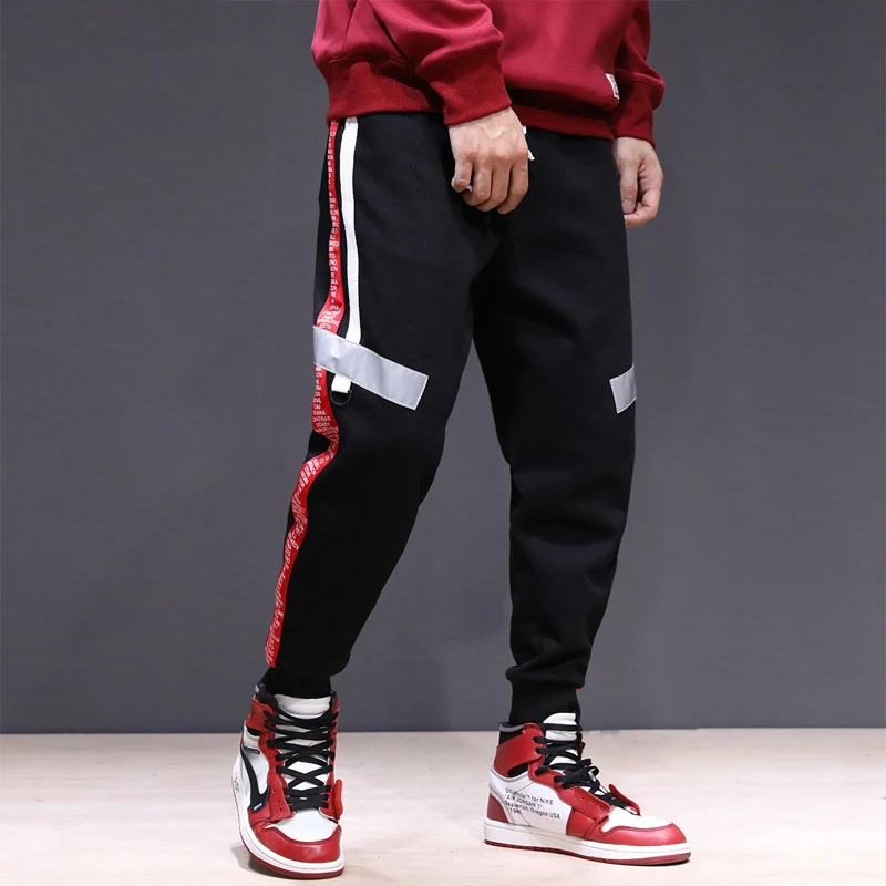Модные уличные штаны для бега мужские свободные брюки карго с полосками сбоку