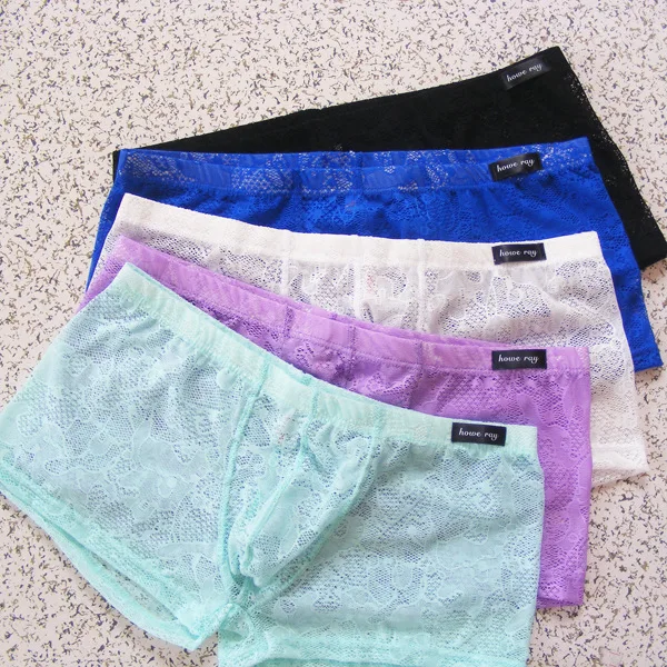 Горячие сексуальные мужские Кружевные Прозрачные Боксеры шорты прозрачные