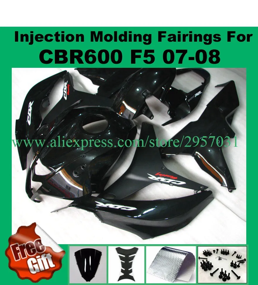 

Free screws+gifts Injection mold Fairing kit for HONDA CBR600RR F5 07 08 All Black M3256 CBR 600RR 2007 2008 CBR600 Fairings