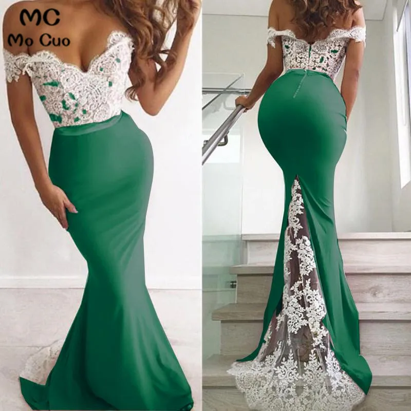 Женское вечернее платье-Русалка со шлейфом длинное кружевное платье с открытыми