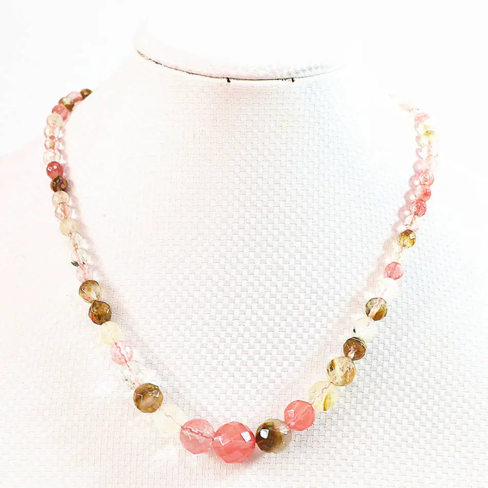 Натуральность розовый кварц камень 6-14 мм Круглые граненые бусины ожерелье