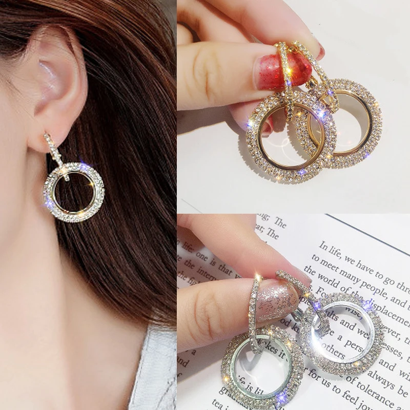 Шикарное платье с цельными круглыми кристаллами серьги в виде колец 2019 гесиода