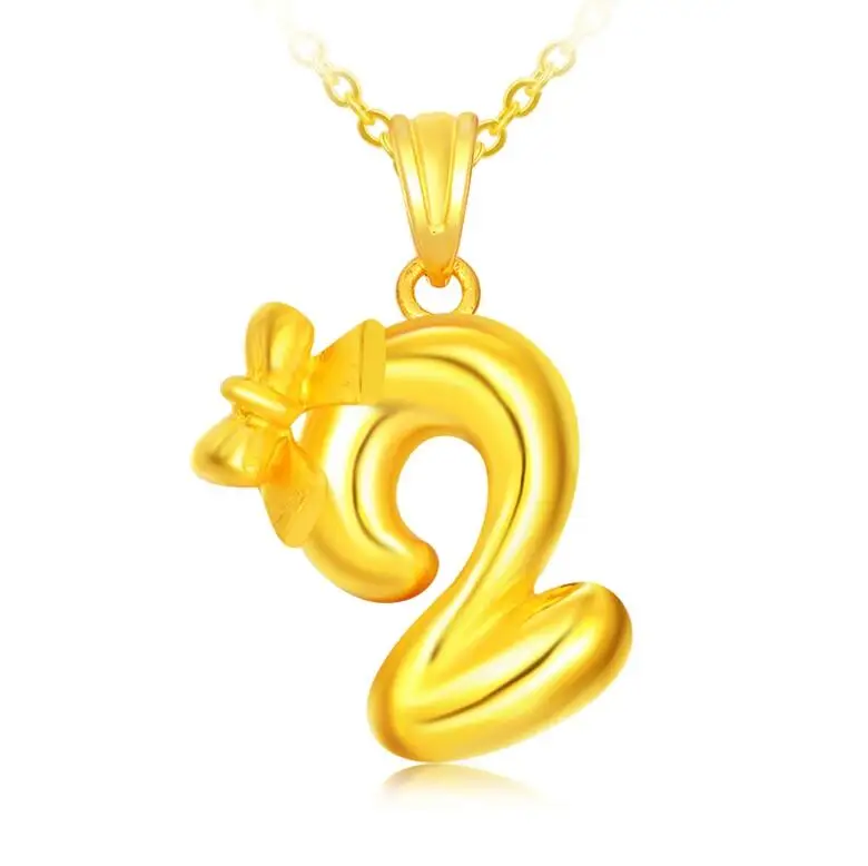 

Pure 999 24k Yellow Gold Pendant / Lucky Number 2 Bowknot Pendant / 3.8g