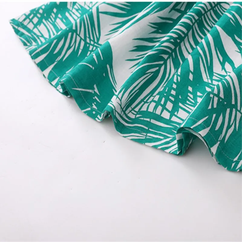Girls dress 2020 summer new girls big children leaves print generous collar elastic bust 4-12 years children's clothing | Детская