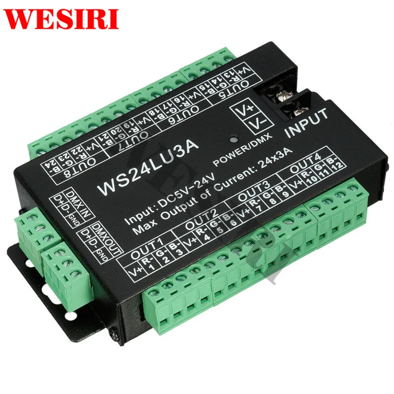 Декодер WS24LU3A 24CH DMX контроллер 24 канальный 512 декодер RGB для светодиодных лент