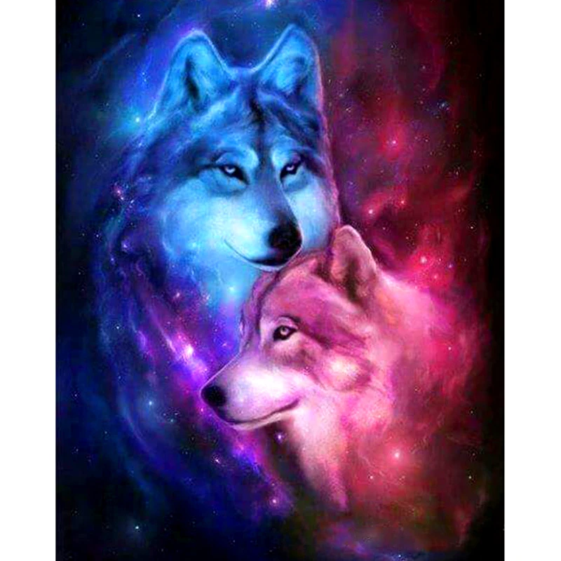 

Full Mosaic/Round Drill 5D DIY Diamond Painting "Starry sky Love Wolf" 3D Embroidery Cross Stitch Mosaic Rhinestone Decor