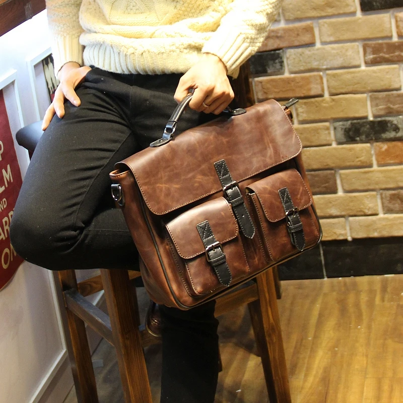 Bolsa искусственная кожа crazy horse для мужчин мужские портфели в винтажном стиле