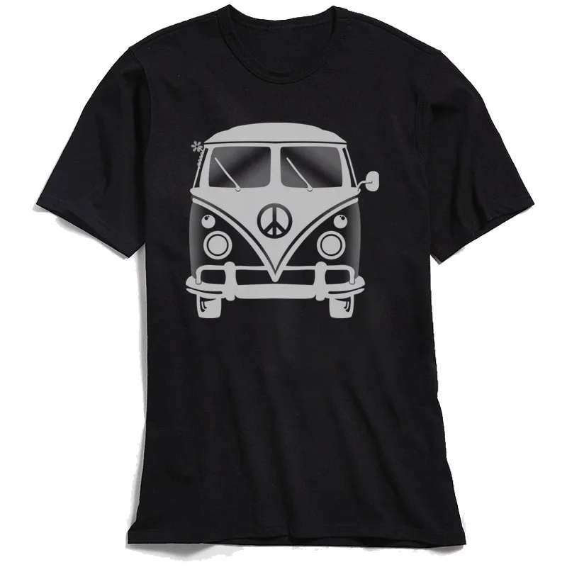 Классическая Черная Мужская футболка 80 s, футболка Hippie Peace Van, топы, футболки для школы, круглый вырез, хлопок, короткий рукав, футболки