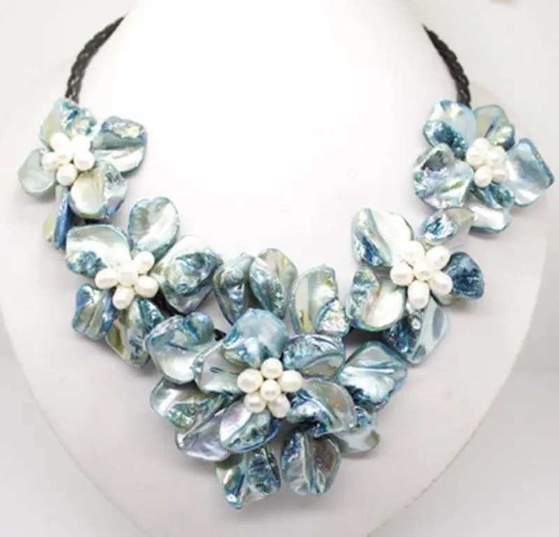 

Hot sale new Style >>>>>NEW BLUE COLOR FLOWER MOTHER OF PEARL SHELL necklace