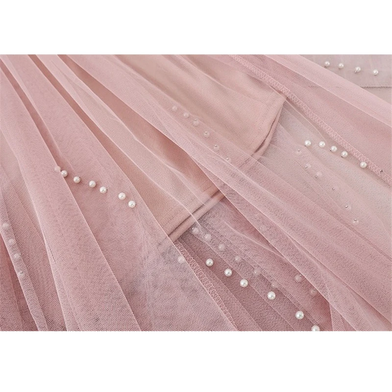 

2019 New Women Dress Long Sleeve Summer Beading High Waist Floral Mesh Dress Female Elegant Voile Lace Dresses Vestidos R239