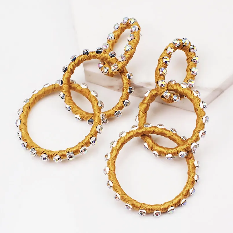 yellow Earrings MANILAI трендовые большие круговые стразы, висячие серьги, модные очаровательные серьги с шелковой нитью, массивные серьги из сплава для женщин, ювелирное изделие - Окраска металла: yellow Earrings
