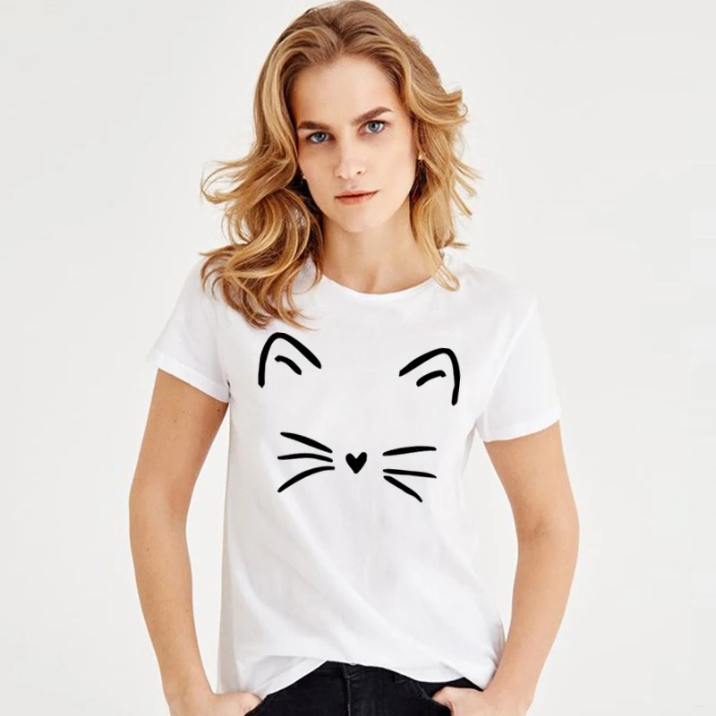 Женская футболка с рисунком LUSLOSPlus белая и серая рубашка котенком Meow очень мягкая