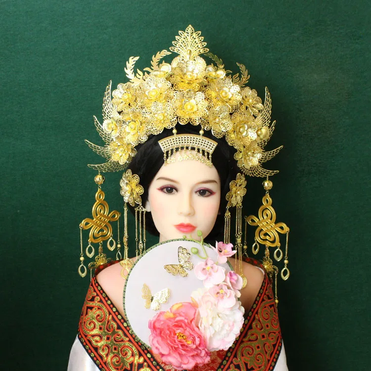 Золотистая тиара Hanfu с длинными кисточками для невесты |