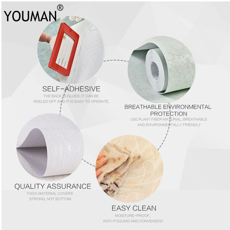 

Wallpapers YOUMAN Non-woven Classic Self-Adhesive Wallpaper Roll Delicate Embroidery Flowers Home Decor For Living Room Bedroom