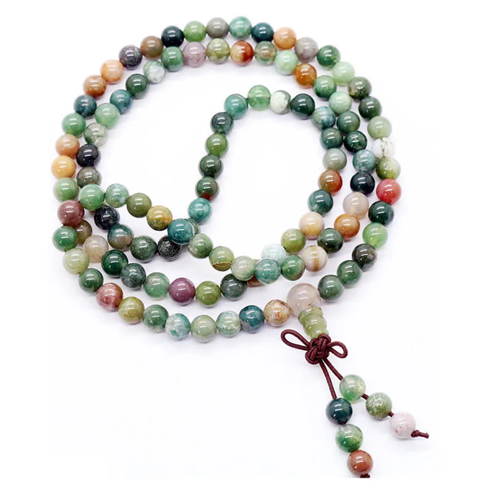

Natural Stone Colored Bracelet 93cm Rhinestone Texture Necklace Prayer Tibetan India Buddhist Beads