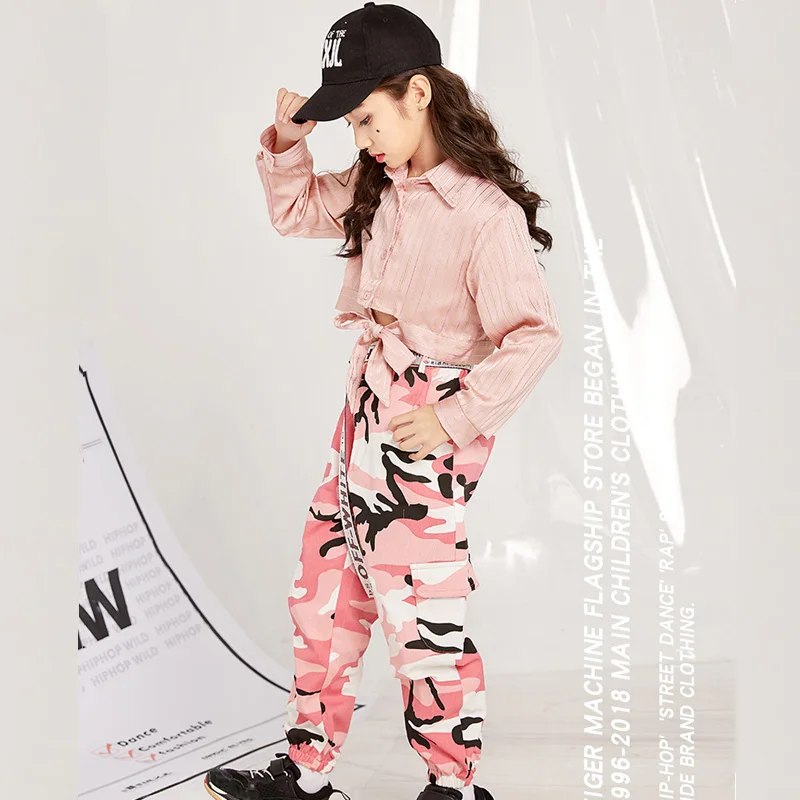 Новые детские костюмы для уличных танцев розовая джазовая рубашка девочек