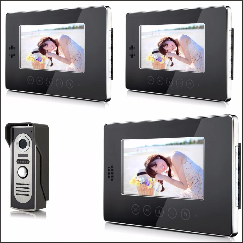 

SmartYIBA Video Intercom 7''Inch Monitor Wired Video Doorbell Door Phone Speakephone Intercom System 3 Monitor 1 Camera For Home