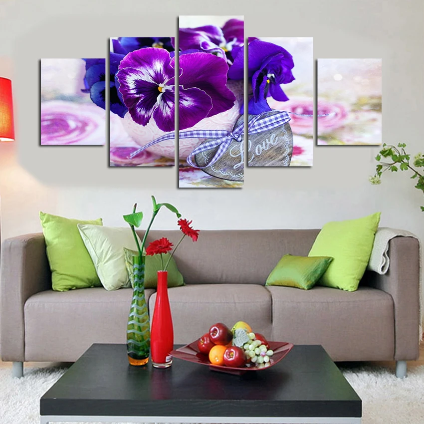 5 панелей без рамки Настенная картина современный Фиолетовый Бабочка цветок