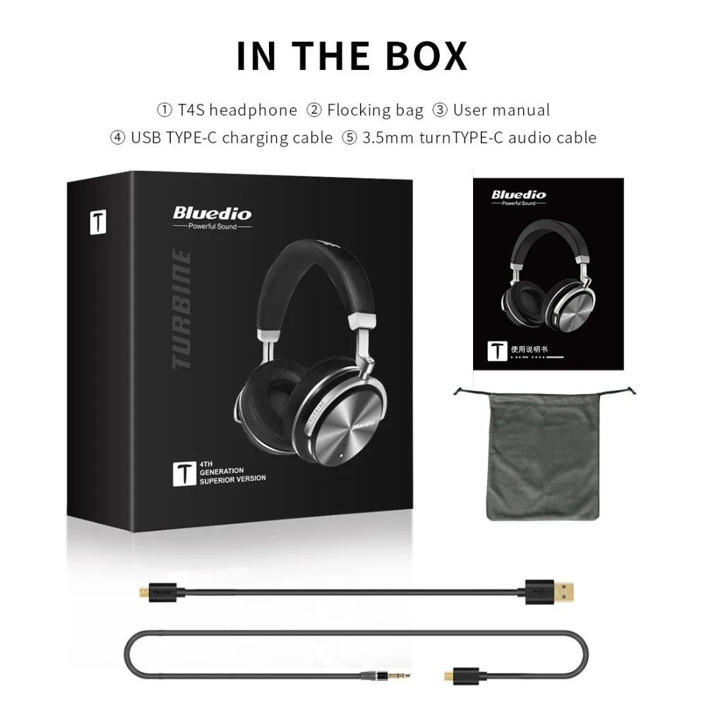 Bluedio T4S Active Noise Cancelling Bluetooth Headphones Over Ear with Mic, 57mm Driver Swiveling Wireless Headset, Wired headp