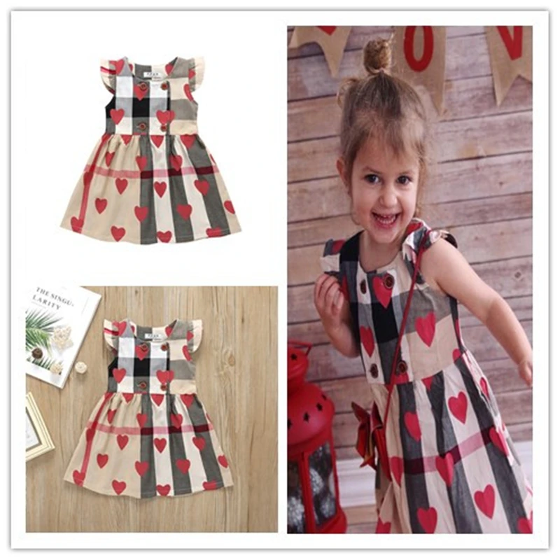 Toddler Baby Girl Stereoscopic Cartoon Plaid Sleeveless Love Dress Clothes summer 2019 Princess Dresses vestido infantil | Детская