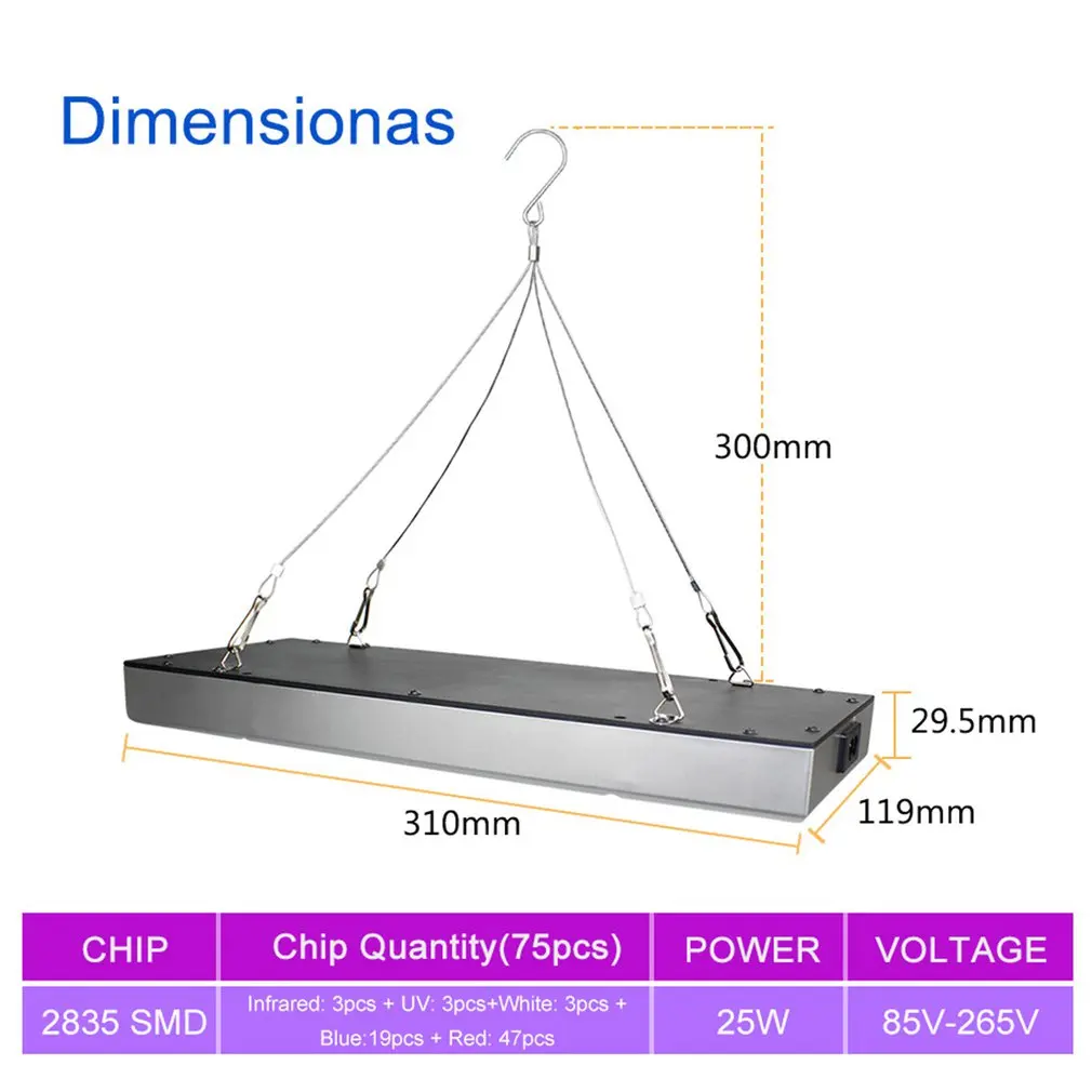 45 Вт 25 Led Grow Light панель красный синий белый ИК УФ полный спектр для комнатной
