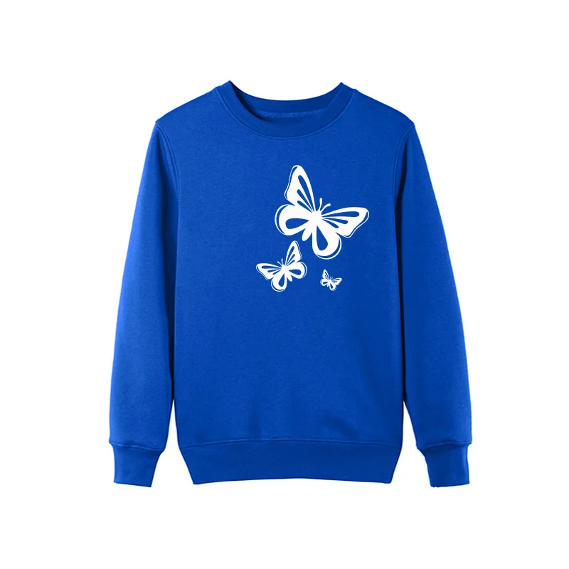 

Butterflies Print Hoodies Women Winter New Fashion Crew Neck Sweatshirts Casual Pullovers For Ladies Girl Top Quality