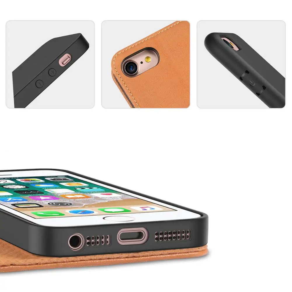 Чехол бумажник SHIELDON для iPhone 5/5s/se【натуральная кожа ID Holder【Card Слоты kickstand【card