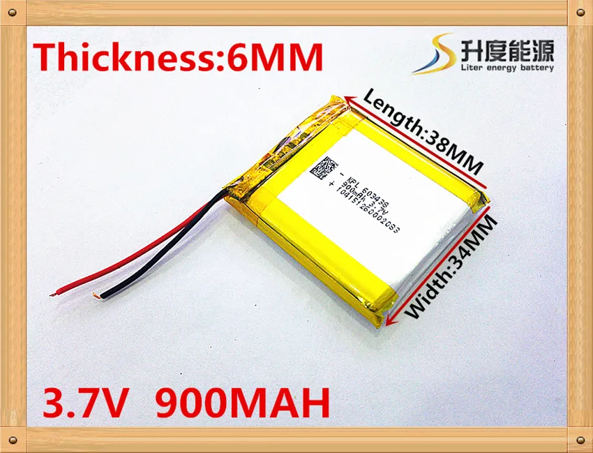 

3,7 V, 900 mAH, [603438] полимерный литий-ионный/литий-ионный аккумулятор для диктофона, smartband, смарт-часы; bluetooth, mp3