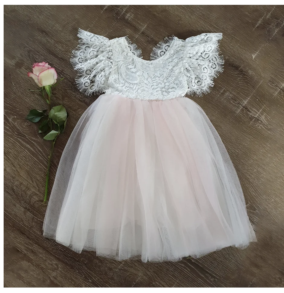 Летние длинные Стиль ботильоны Длина платье Дети ресницы кружева Flutter Dress